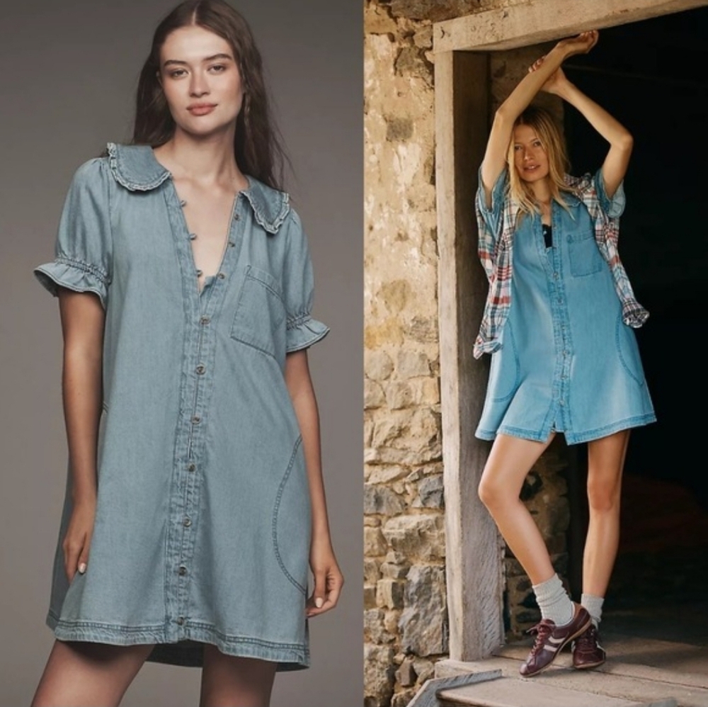 NWT Pilcro Anthropologie The Keira Denim Mini Dress Size Small-Petite